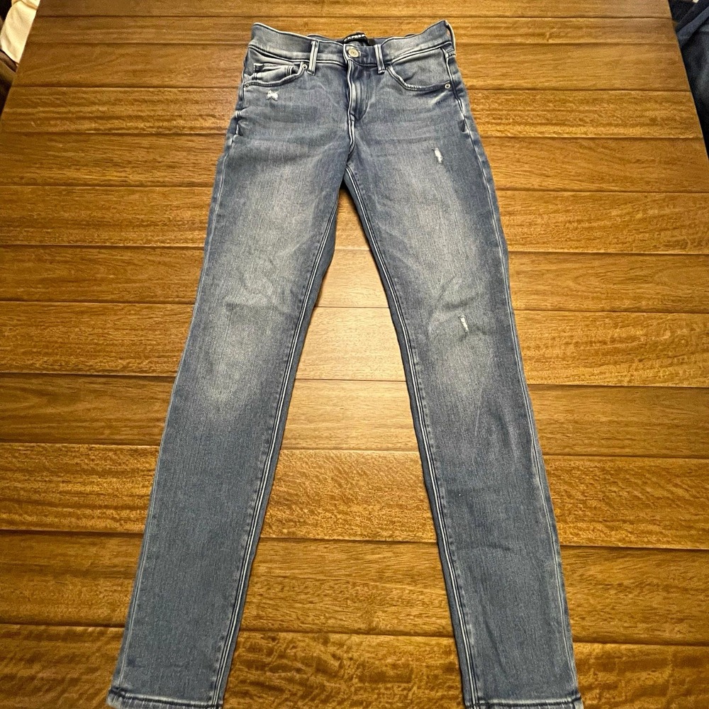 Express Women's Blue Light Wash Legging Jeans Mid Rise Stretch Sz 0 A203